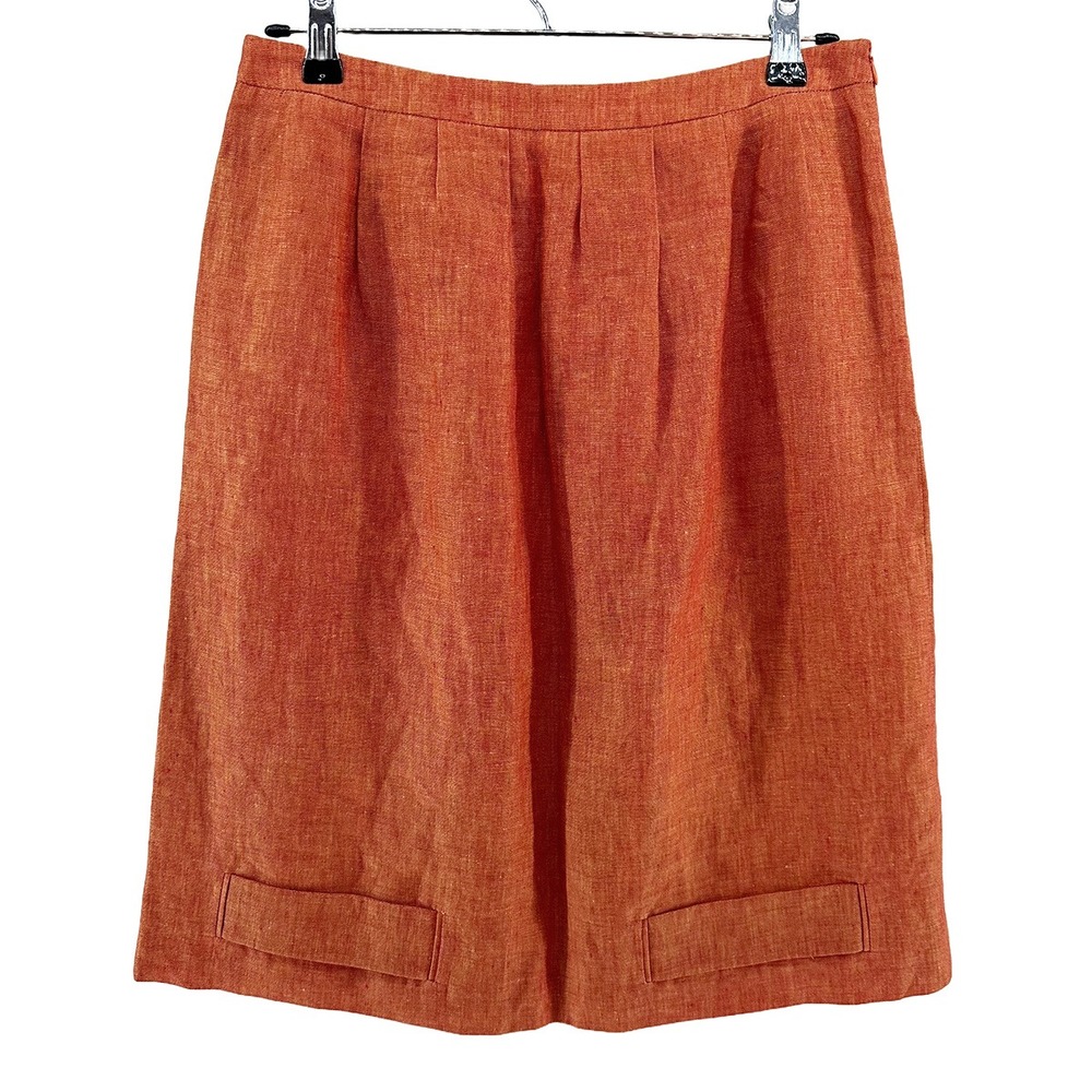LUCA LUCA 100% Linen Italian Midi Skirt • 6 • orange • quiet luxury, silk lining